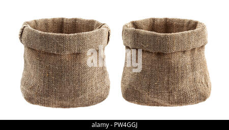 Empty burlap sack isolated on white background with clipping path Stock Photo