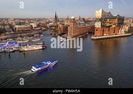 harbor cruise ship on river Elbe Stock Photo