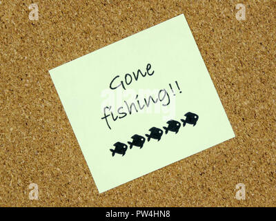 https://l450v.alamy.com/450v/pw4hn8/a-yellow-sticky-note-with-gone-fishing-written-on-it-on-a-cork-board-background-pw4hn8.jpg
