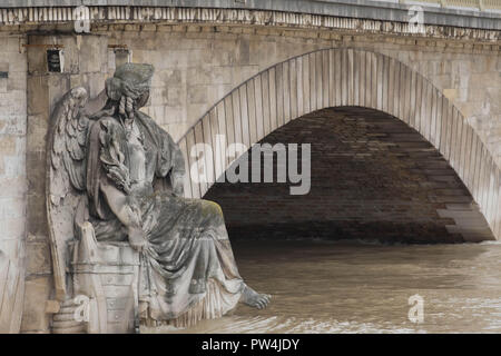 Flood of the Seine the bridge of the alma floods in Paris France Stock Photo