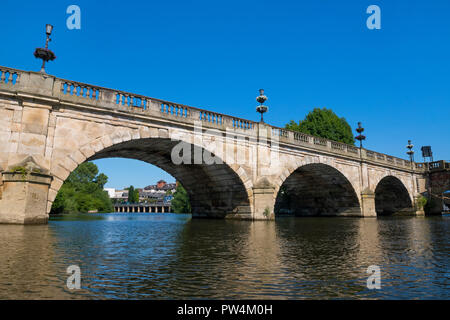 Welsh Bridge seen from the River Severn, Shrewsbury, Shropshire. Stock Photo