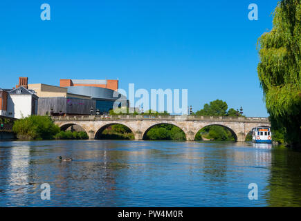 Welsh Bridge and Theatre Severn seen from the River Severn, Shrewsbury, Shropshire. Stock Photo