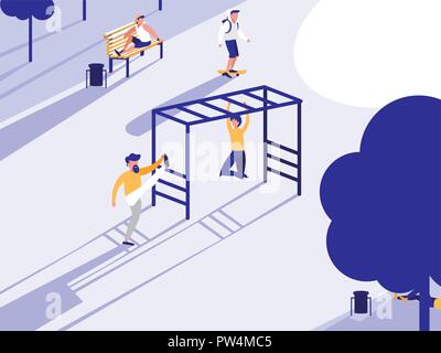 men in park with playground isolated icon vector illustration design Stock Vector
