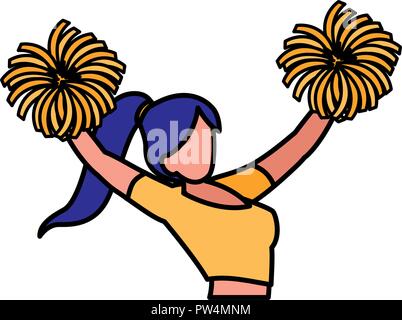 avatar cheerleader with pom poms over white background, vector illustration Stock Vector