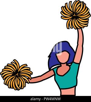 cheerleader with pom poms over white background, colorful design. vector illustration Stock Vector