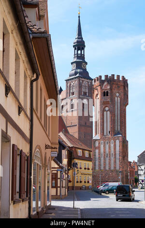 Eulenturm and Saint Stephan Church in the old town of Tangermuende Stock Photo
