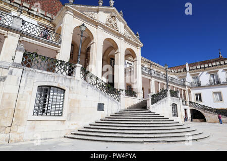 An image captured in the middle of the day at one end of the magnificent University Square in Coimbra, Portugal Stock Photo