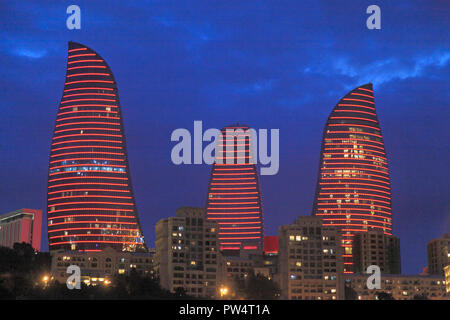 Azerbaijan, Baku, Flame Towers, landmark, modern architecture, Stock Photo