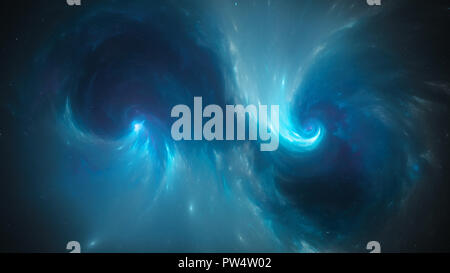Blue glowing spiral singularities in space, computer generated abstract background, 3D rendering Stock Photo