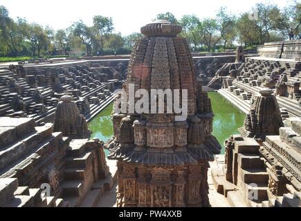 Architectural details of The Sun Temple dedicated to  the Sun God, built by Solanki  dynasty/ Modhera.Gujarat/India Stock Photo