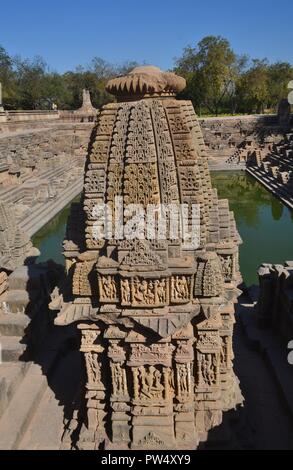 Architectural details of The Sun Temple dedicated to  the Sun God, built by Solanki  dynasty/ Modhera.Gujarat/India Stock Photo