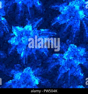 Floral vector seamless pattern. Blue flowers on the dark blue backdrop. The effect of embroidery on denim Stock Vector