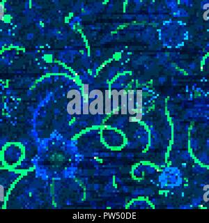 Floral seamless pattern. Colorful flowers on the dark backdrop. The effect of embroidery on denim Stock Vector