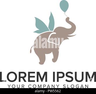 Elephan flying logo design concept template. Stock Vector