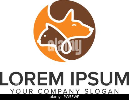 dog cat line circle logo design concept template. Stock Vector
