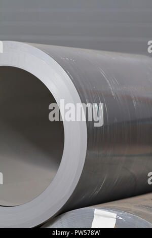 Rolls of cold-rolled galvanized steel with polymer coating in stock Stock Photo