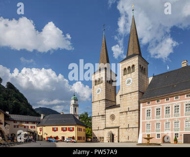 The 12th century Collegiate Church of St Peter and John the Baptist, Berchtesgaden, Bavaria, Germany Stock Photo