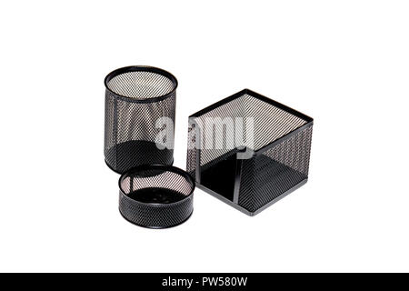three black metal office holders, Isolated on white background Stock Photo