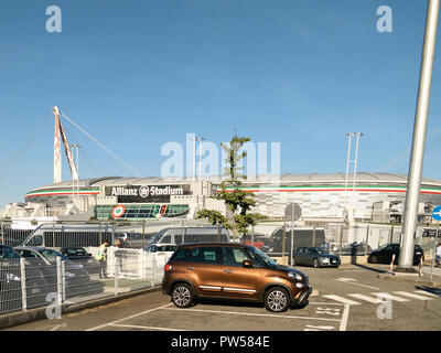 Turin, Italy - September 29, 2018: View of the Allianz Stadium, the field where Juventus plays its home matches. The shot is taken in a sunny day befo Stock Photo
