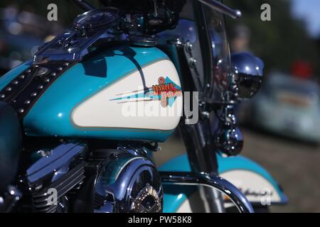 Classic Harley Davidson at Château de Neuville in Gambais (78) – France. Stock Photo