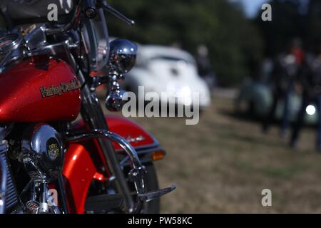 Classic Harley Davidson at Château de Neuville in Gambais (78) – France. Stock Photo