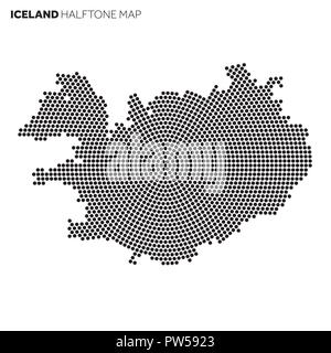 Iceland country map made from radial halftone pattern Stock Vector