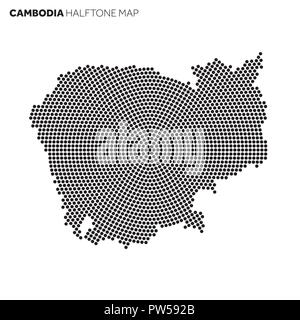 Cambodia country map made from radial halftone pattern Stock Vector