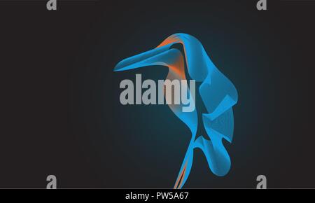 Common Kingfisher bird on black background. Mady by blend tool. Stock Vector