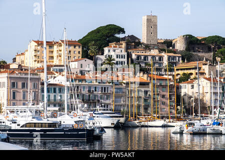 Le Suquet overlooking the old harbour in Cannes, S. France Stock Photo
