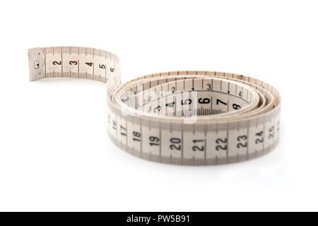 Cloth tape measure on a white backgroud Stock Photo