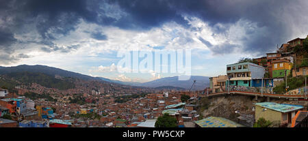 Panorama of the Comuna 13 in Medellin, Colombia Stock Photo