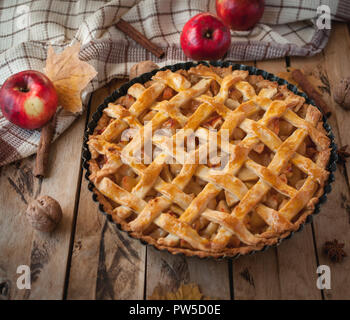 Homemade apple pie on wooden background Stock Photo
