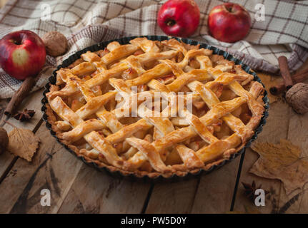 Homemade apple pie on wooden background Stock Photo