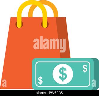 online shopping bag and banknote vector illustration Stock Vector