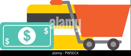 shopping cart credit card banknote nfc payment vector illustration Stock Vector