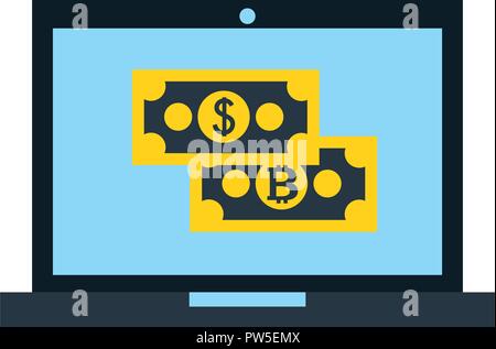 laptop banknote dollar and bitcoin fintech vector illustration Stock Vector