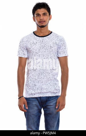 young indian man Standing isolated over white background Stock Photo ...