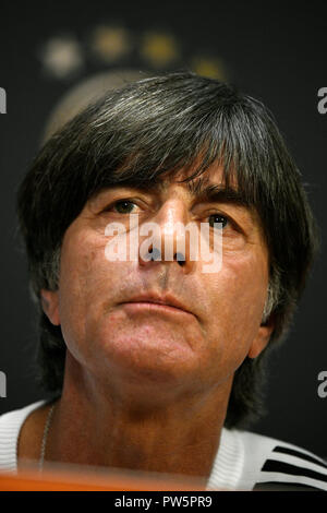 Amsterdam, Netherlands. 21st Apr, 2017. 12 October 2018, The Netherlands, Amsterdam: National coach Joachim Loew speaks at the press conference in the Johan Cruyff Arena. The national team of Germany will play against the Netherlands in the Nations-League game next Saturday. Credit: Ina Fassbender/dpa/Alamy Live News Stock Photo