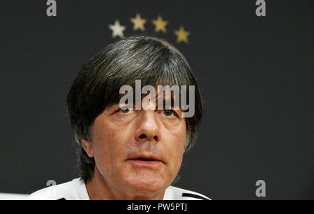 Amsterdam, Netherlands. 21st Apr, 2017. 12 October 2018, The Netherlands, Amsterdam: National coach Joachim Loew speaks at the pressconference in the Johan Cruyff Arena. The national team of Germany will play against the Netherlands in the Nations-League game next Saturday. Credit: Ina Fassbender/dpa/Alamy Live News Stock Photo