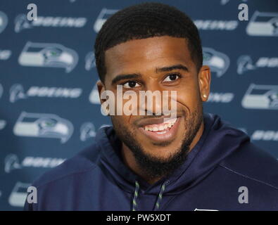 London, UK. 12th October, 2018. Bobby Wagner at the Seattle Seahawks Press Conference and Practice at The Grove, Chandlers Cross, Watford, UK ahead of their NFL UK International Series game vs Oakland Raiders, Wembley Stadium, London, UK, 12th October 2018   Credit: KEITH MAYHEW/Alamy Live News Stock Photo