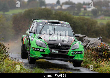 Ballybofey, Donegal, Ireland. 13th Oct, 2018. Motorsports, Donegal Autumn Rally; Conor Mc Crossan and Kevin Flanagan (Skoda Fabia)airborne Credit: Action Plus Sports/Alamy Live News Stock Photo