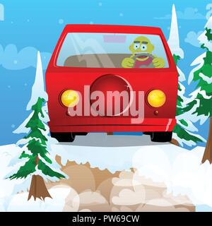 Yellow man driving, holding a steering wheel. Vector cartoon illustration. Stock Vector