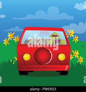 Yellow man driving, holding a steering wheel. Vector cartoon illustration. Stock Vector