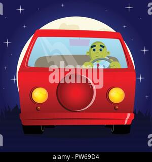 Yellow man driving, holding a steering wheel. Vector cartoon illustration. Stock Vector