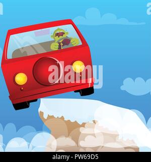 Yellow man driving, holding a steering wheel. Vector cartoon illustration. Stock Vector