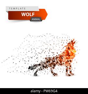 Red wolf howls - dot illustration. Stock Vector