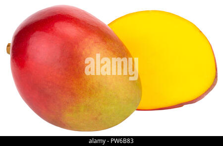 Two mangoes isolated on white background Clipping Path. Stock Photo