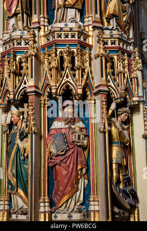 UK, Kent, Canterbury, Canterbury Cathedral interior, Presbytery, Cadaver Tomb of Archbishop Chichele, painted decoration, Stock Photo