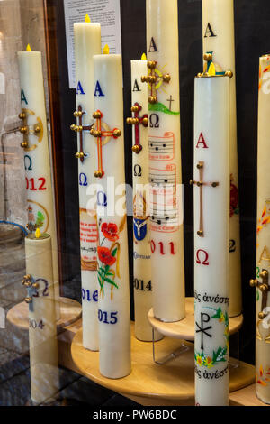 UK, Kent, Canterbury, Canterbury Cathedral interior, Paschal Candles representing the light of Christ coming into the world Stock Photo