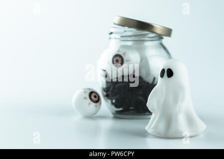 Beautiful halloween decoration trick or treat on white background with filter, concept of halloween party, copy space(text space), close-up, blank for Stock Photo